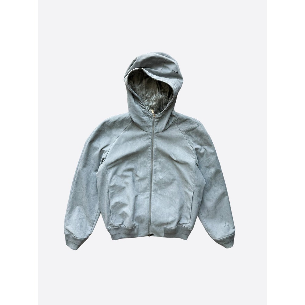 Dior Air Jordan Grey Leather Hooded Jacket